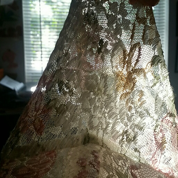 Dress Barn off-white Pink Gold lavender green lace overlay 90s style dress - Picture 6 of 6